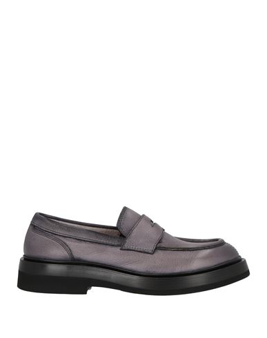 Santoni Man Loafers Grey Size 9 Leather In Gray