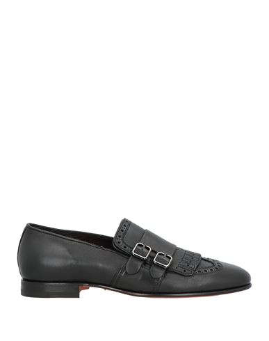 Santoni Man Loafers Black Size 6.5 Leather In Black