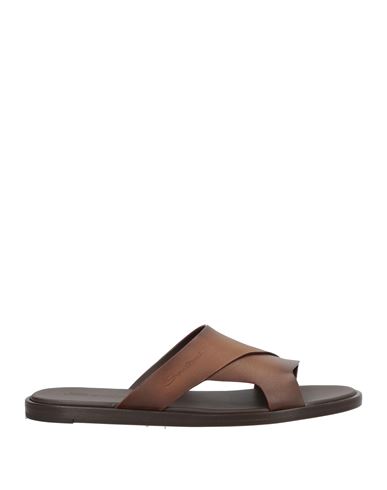 Santoni Man Sandals Brown Size 9 Leather In Brown
