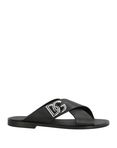 Dolce & Gabbana Leather Sandals With Lateral Monogram In Black