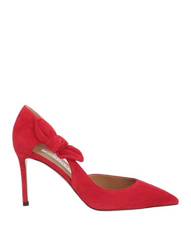 Aquazzura Very Bow Tie 105 Suede Point-toe Pumps In Red