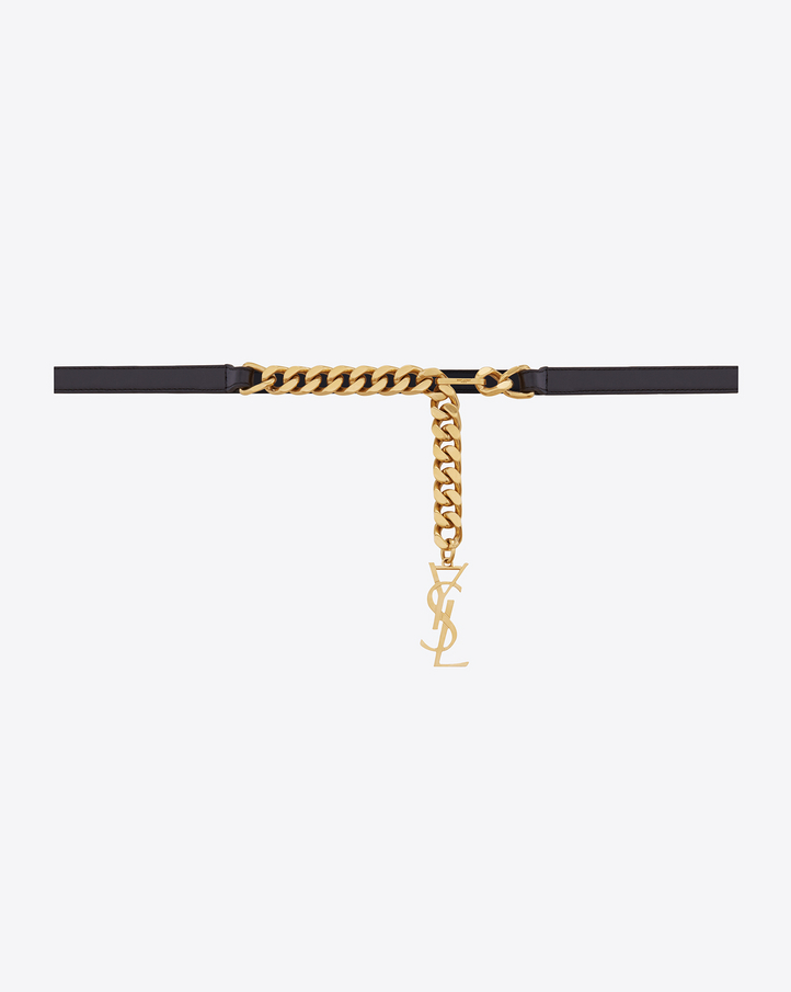 Saint Laurent MONOGRAM SAINT LAURENT Chain Belt In Black Leather And ...