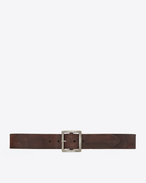 Ceinture Dylan à boucle en cuir marron vintage et laiton brossé argenté