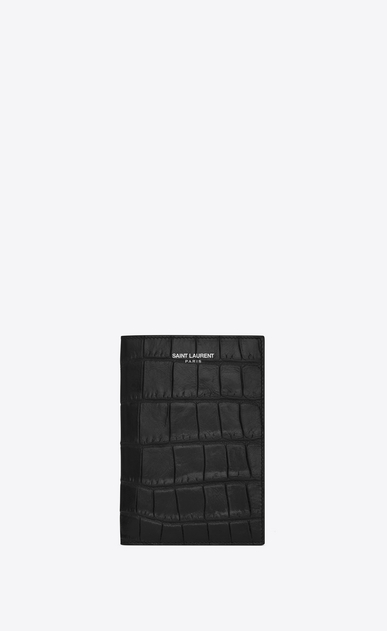 saint laurent paris passetui aus schwarzem leder mit krokodilledereffekt