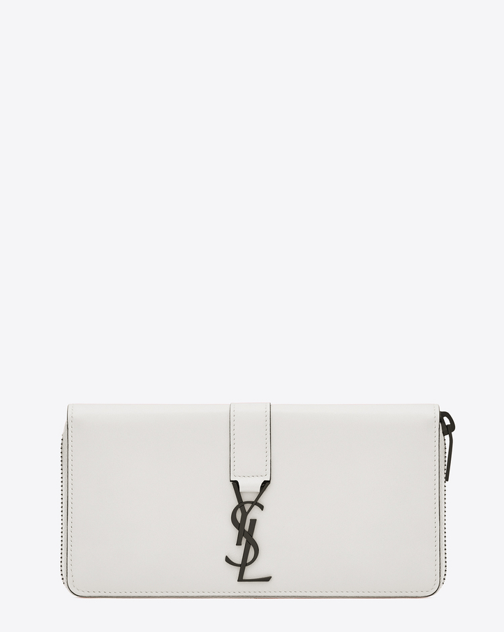 Saint Laurent YSL Zip Around Wallet In Dove White Leather