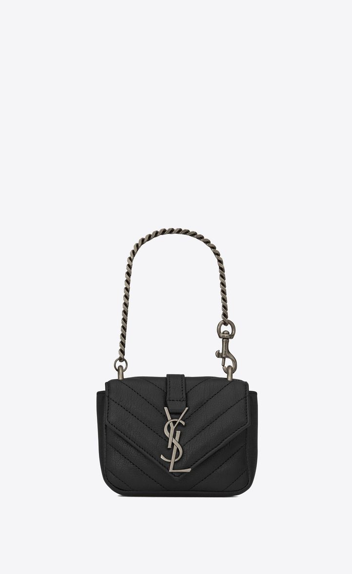 Saint Lau Mini College Bag In Black Matelassé Leather Ysl Mini College Bag In Black Matelassé Leather Front View