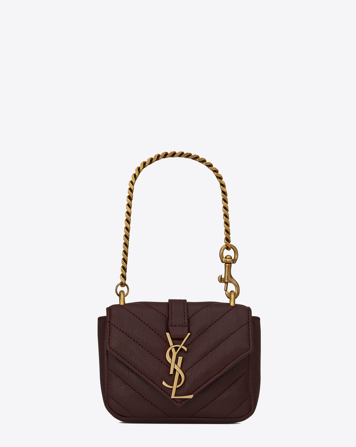 Saint Laurent Mini COLLEGE Bag In Bordeaux Matelassé Leather
