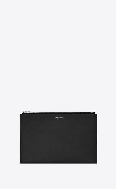 r saint laurent paris mini-tablet-etui mit reißverschluss aus schwarzem leder mit struktur