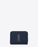 SAINT LAURENT Monogram Mix Matelassé D portafogli monogram compatto con zip integrale blu navy in pelle mista matelassé f