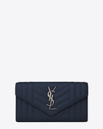 SAINT LAURENT Monogram Mix Matelassé D large monogram flap wallet in navy blue mixed matelassé leather f