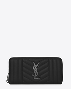 SAINT LAURENT Monogram Mix Matelassé D monogram zip around wallet in black mix matelassé leather f