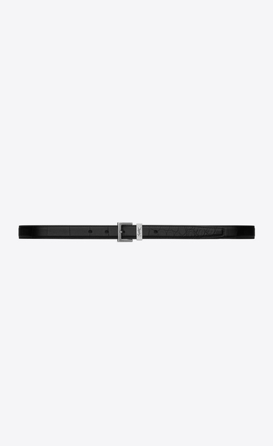 passant buckle belt in black crocodile embossed leather