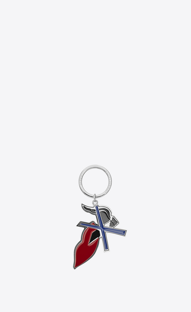 SAINT LAURENT Key Ring Woman BOUCHE SAINT LAURENT Key Ring in Silver-Toned Metal and Black and White Enamel a_V4
