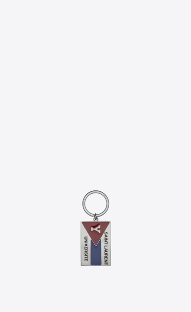 SAINT LAURENT Key Ring Man "SAINT LAURENT UNIVERSITÉ" Key Ring in Silver-Toned Metal and Black, Red and Blue Enamel a_V4