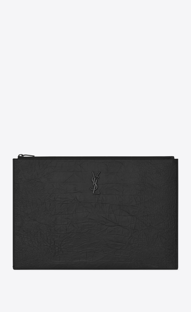 Monogram document holder in crocodile embossed leather