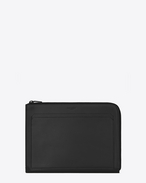 SAINT LAURENT Fragments Small Leather Goods U FRAGMENTS Zipped Tablet Holder in Black Leather and Shiny Trim f