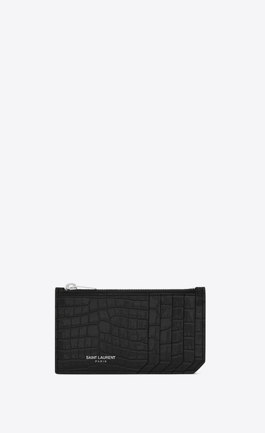 SAINT LAURENT Saint Laurent Paris SLG Woman fragments zip pouch in black crocodile embossed shiny leather a_V4