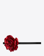 SAINT LAURENT Skinny Belts D Thin belt in black leather with metallic red flower in leather f