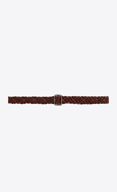 SAINT LAURENT クラシックベルト メンズ シルバースタッズ付き ブラウン編み込みレザーhublotベルト a_V4