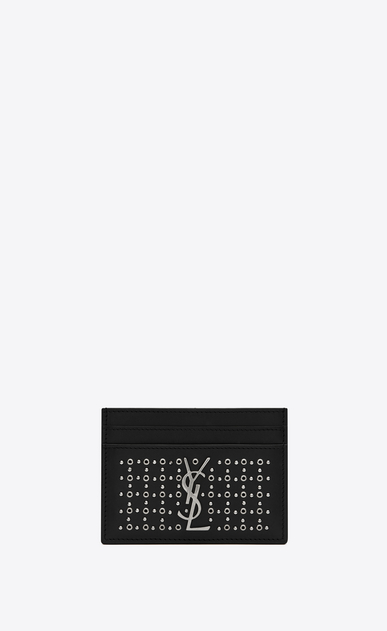 SAINT LAURENT Monogram SLG Woman Monogram card case in leather and eyelets a_V4