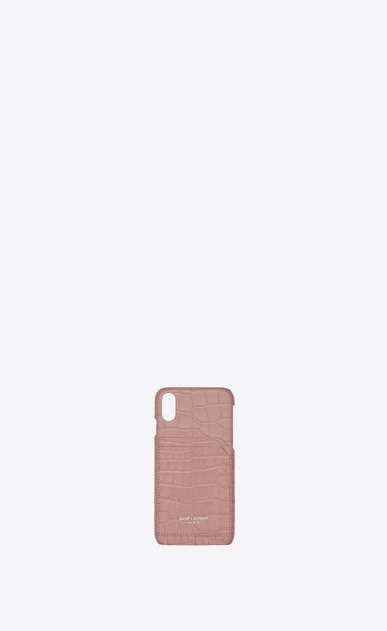 Custodia per iPhone 10 in pelle lucida stampata effetto coccodrillo rosa tenue