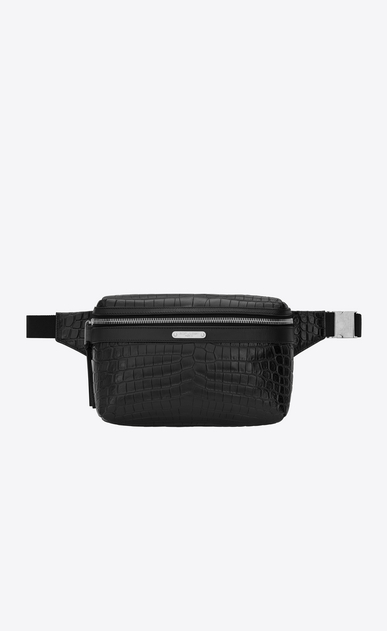 City Gürteltasche aus schwarzem Leder mit Krokodillederprägung
