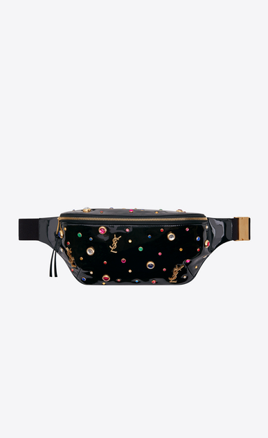 SAINT LAURENT Belt Bags Woman CLASSIC belt bag in black patent leather with multicolor crystals a_V4
