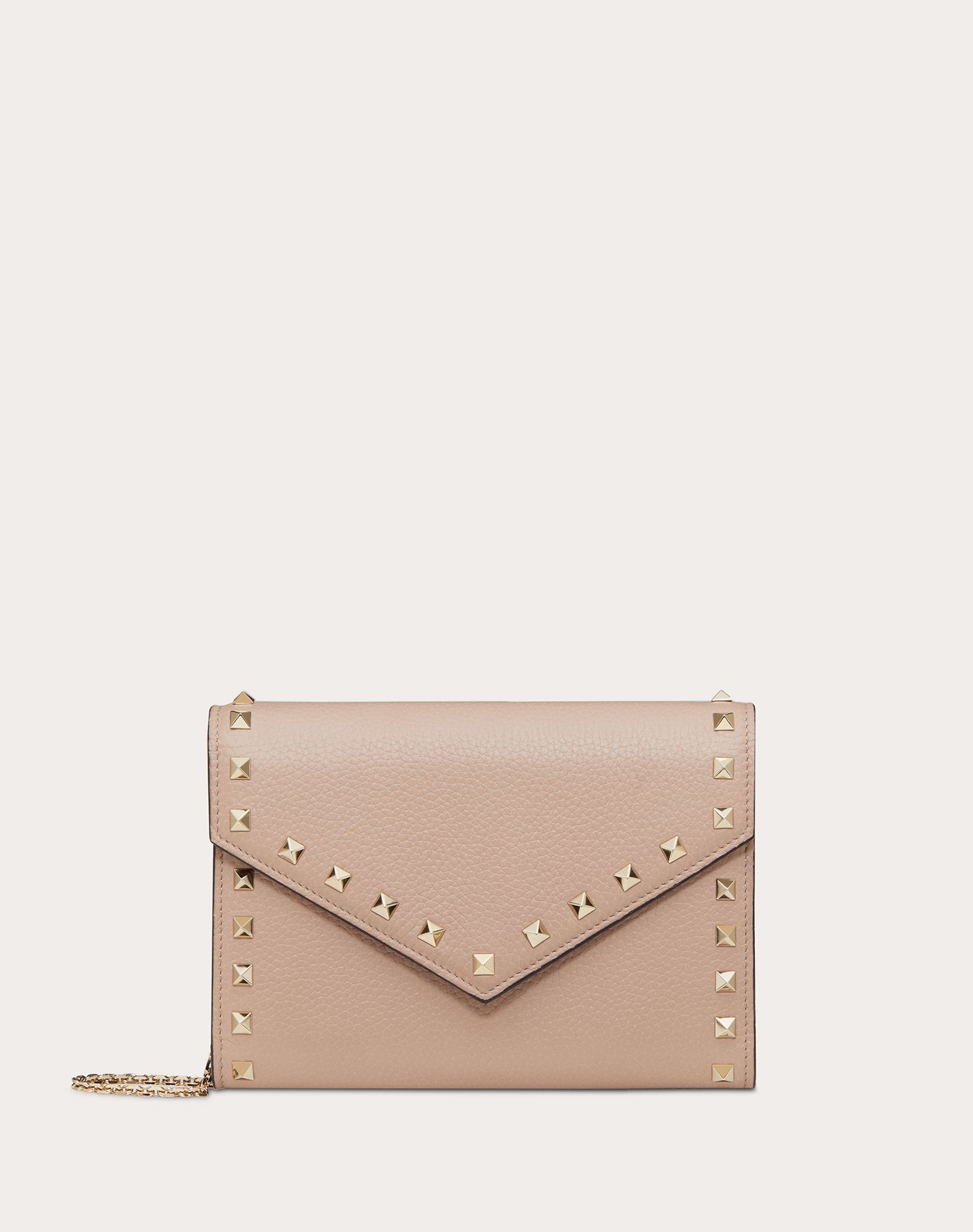 valentino rockstud grainy leather wallet on chain