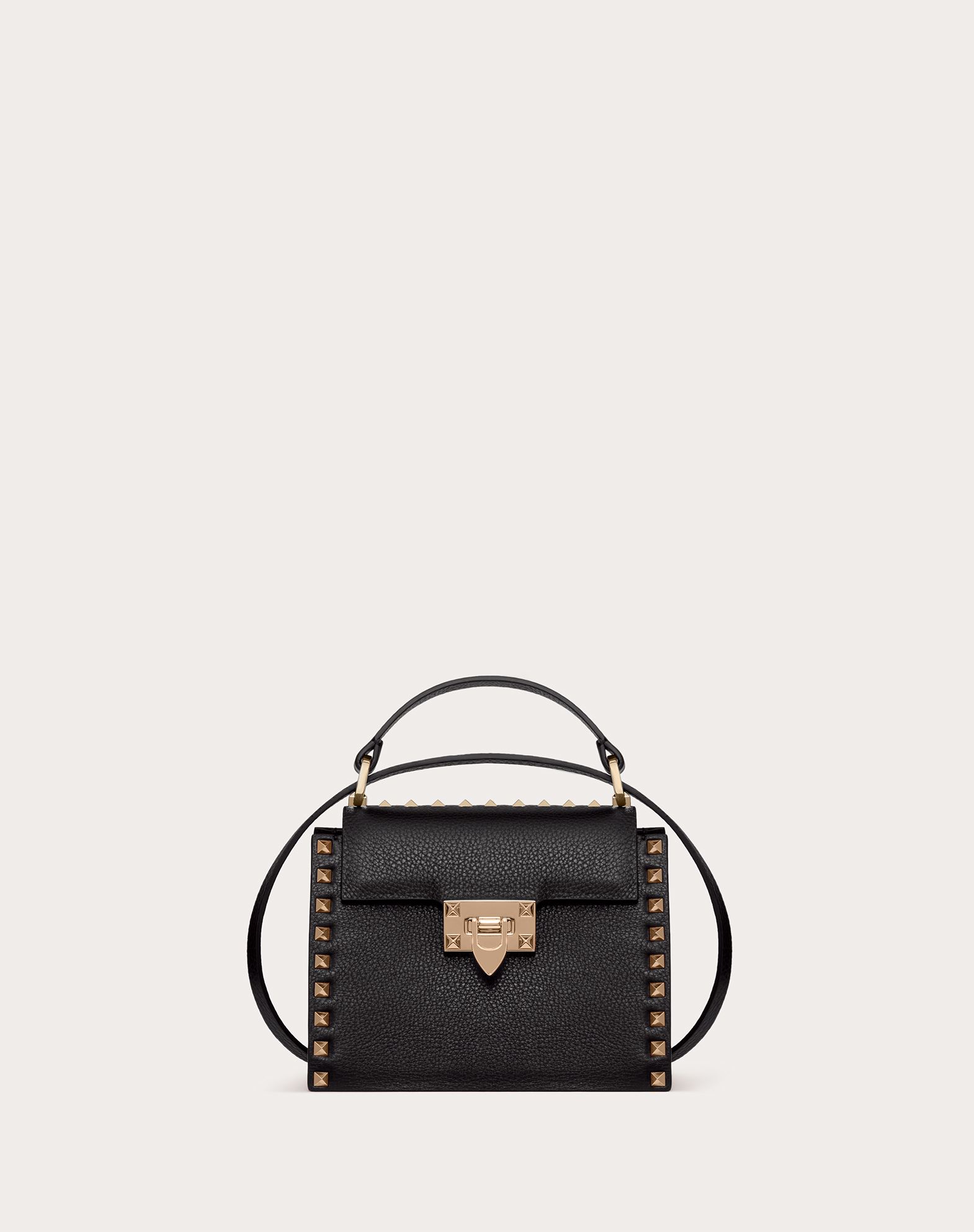 Valentino Garavani Rockstud Grainy Calfskin Handbag In Black
