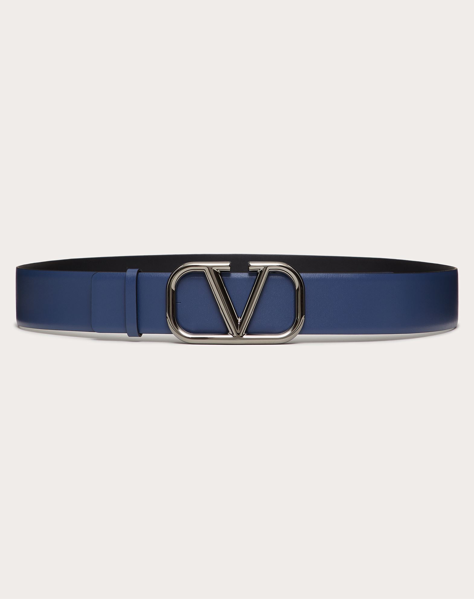 Valentino Garavani Uomo Vlogo Signature Calfskin Belt 40 Mm In Bright Blue
