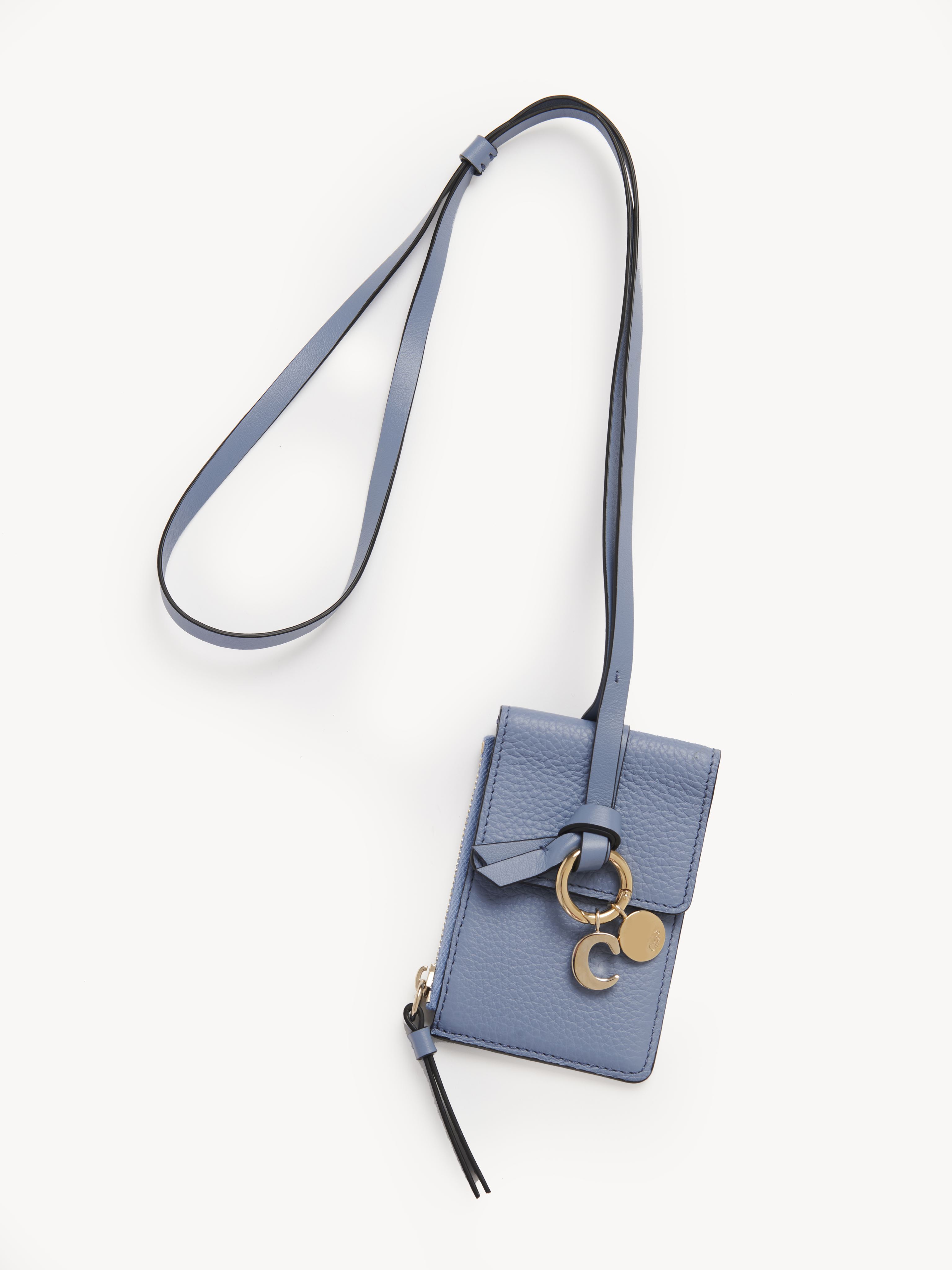 CHLOÉ ALPHABET CARD HOLDER ON STRAP BLUE SIZE ONESIZE 100% CALF-SKIN LEATHER 