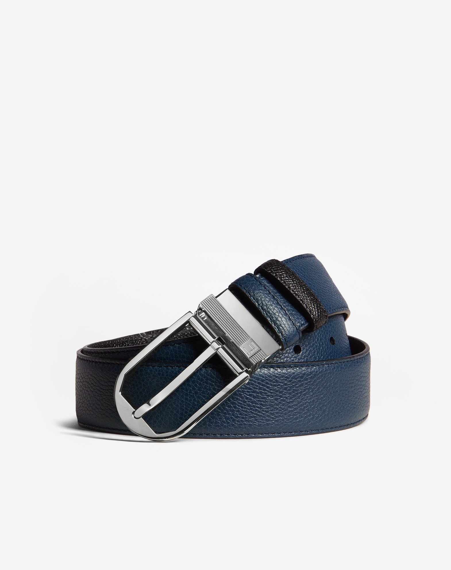Dunhill Reversible 35mm Saddle Buckle Grained Leather Belt In Black
