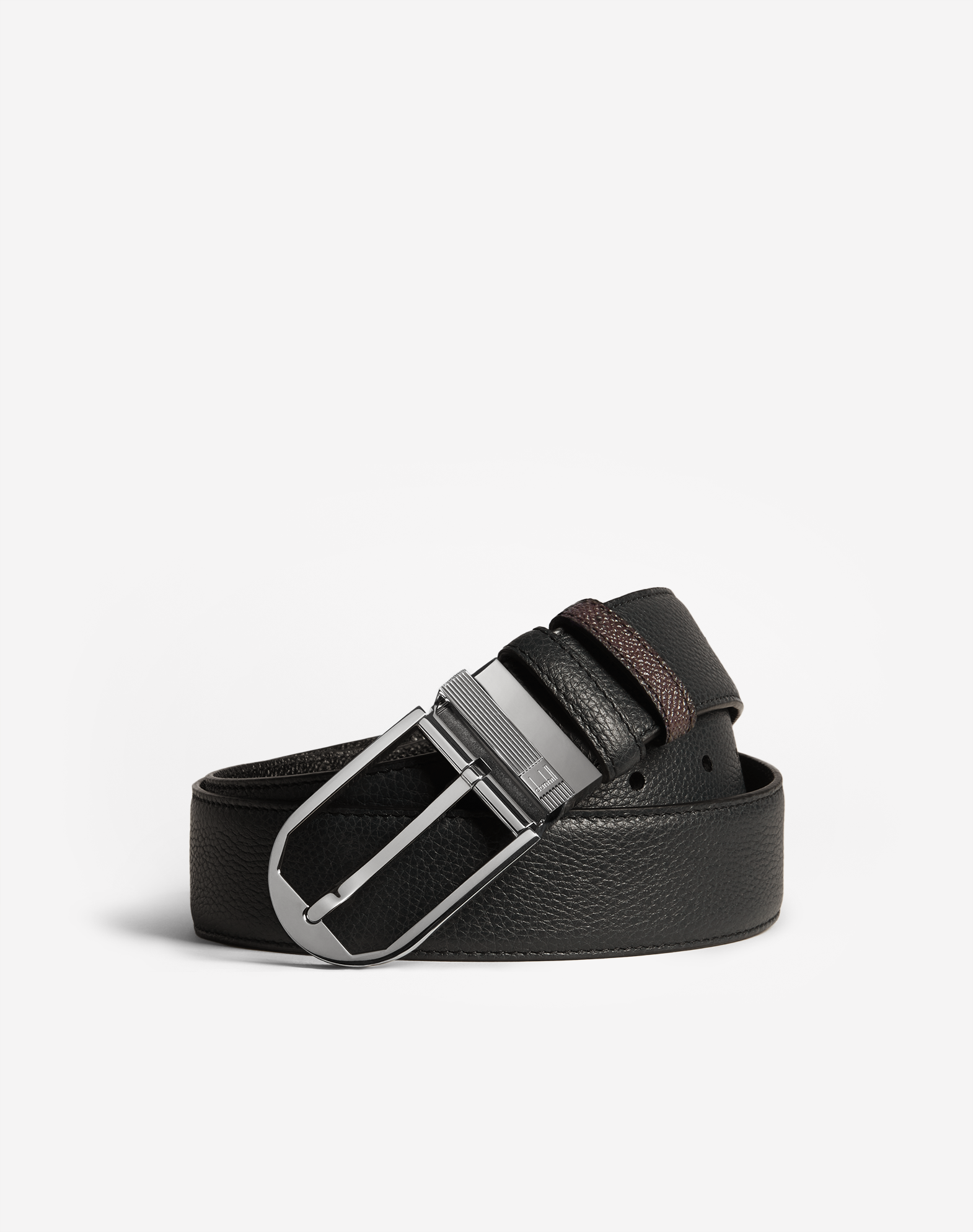 Dunhill Reversible 35mm Saddle Buckle Grained Leather Belt In Black