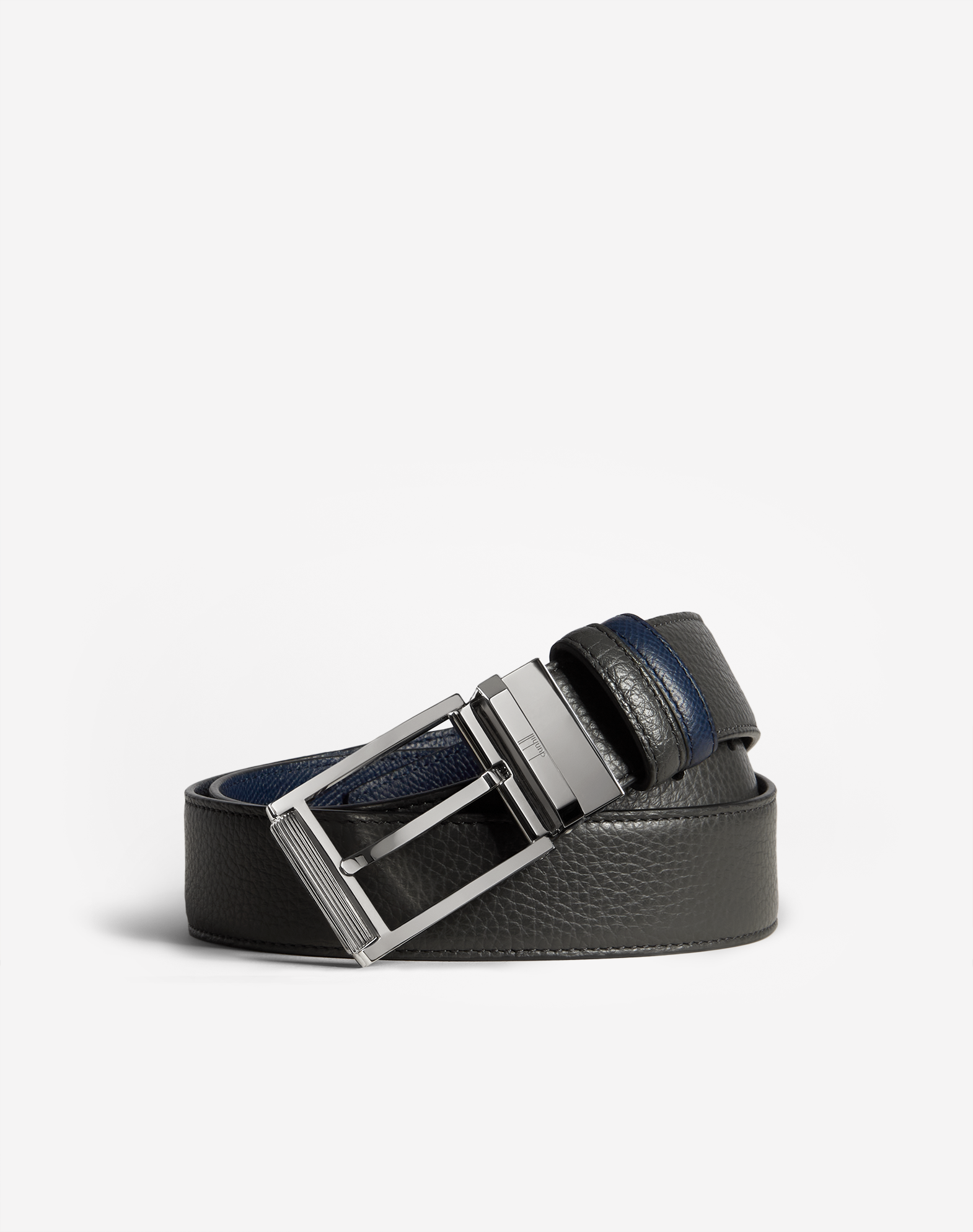 Dunhill Reversible 35mm Rectangular Roller Buckle Grained Leather Belt In Grey