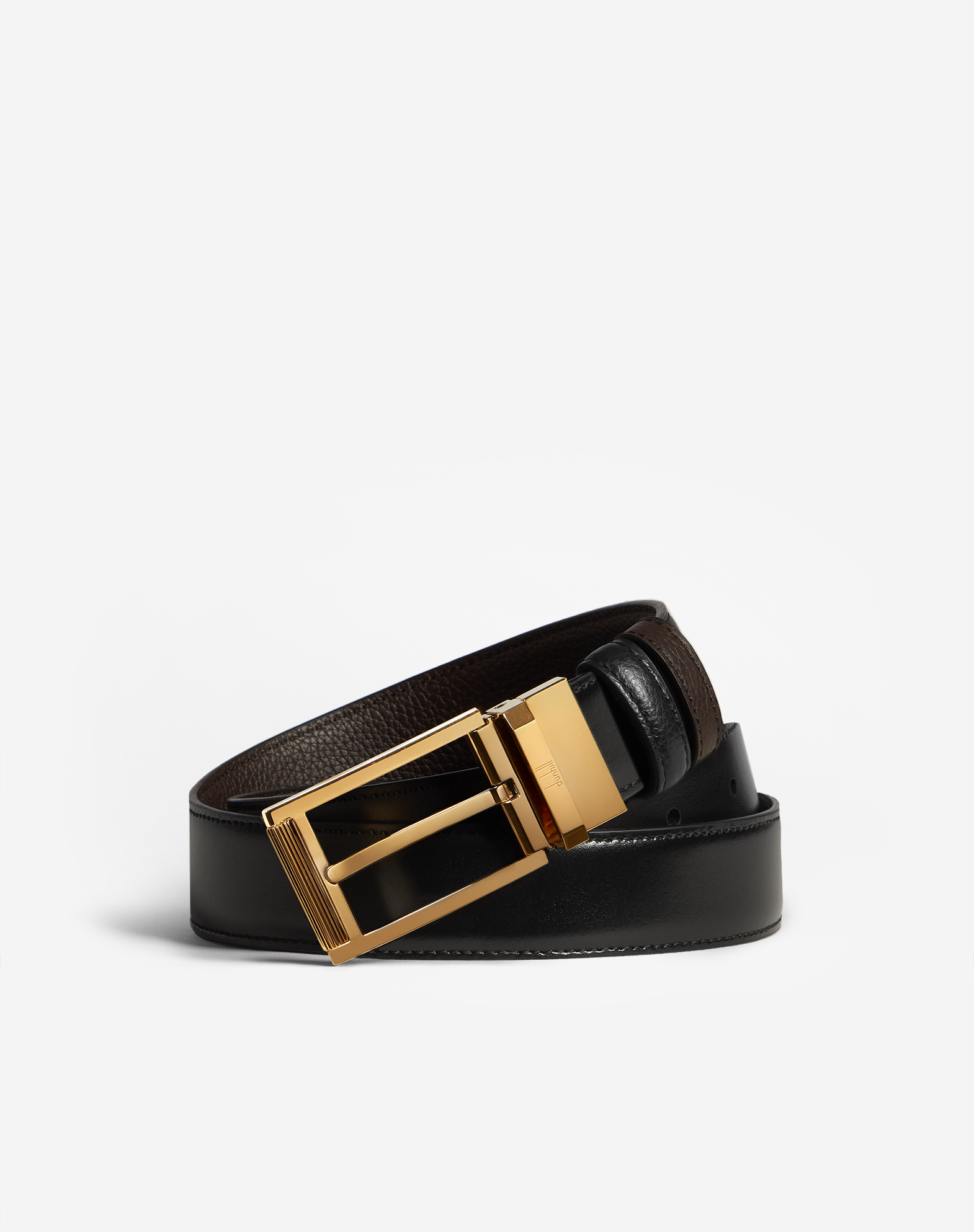 Dunhill Reversible 30mm Rectangular Roller Buckle Smooth Leather Belt In Black