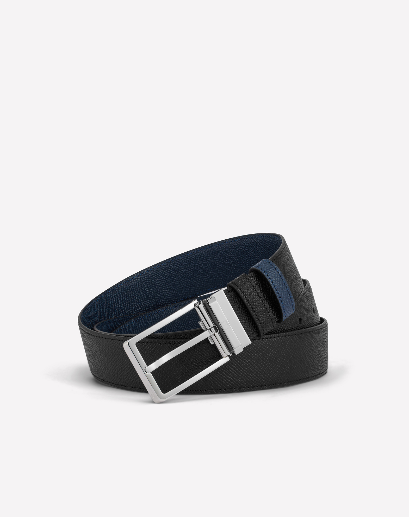 Dunhill Reversible 35mm Rounded Facet Buckle Cadogan Leather Belt In Black