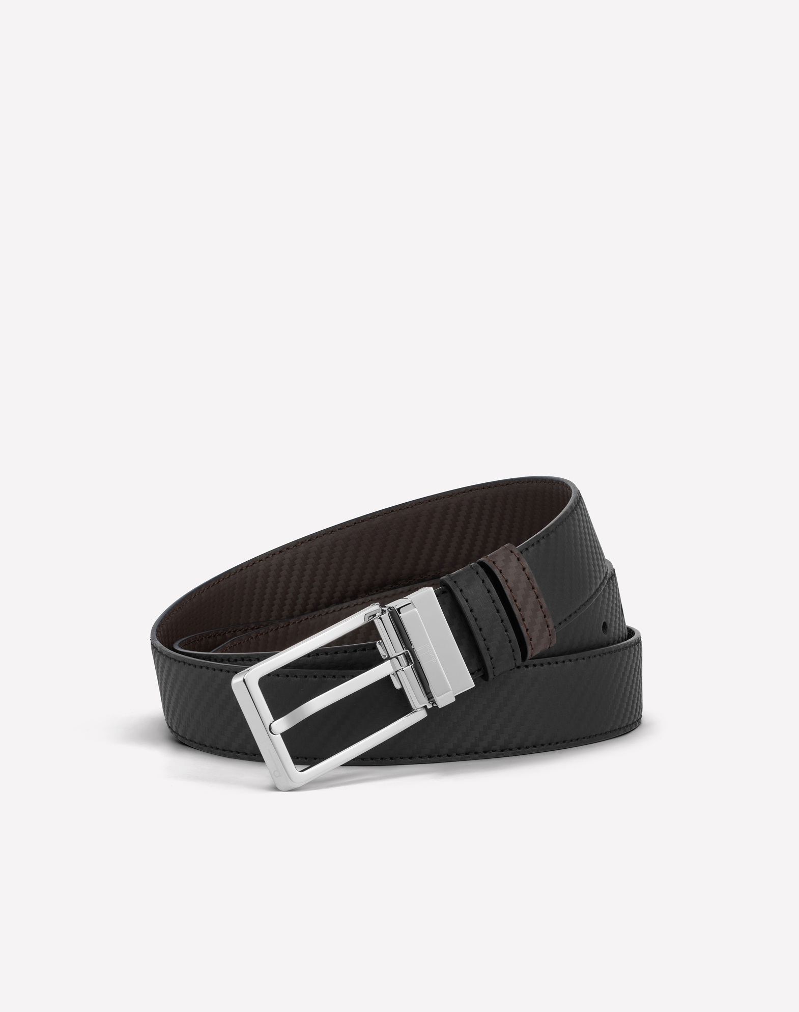 Dunhill Reversible 30mm Rounded Facet Buckle Chassis Leather Belt In Black