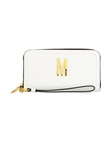 Shop Moschino Logo Leather Zip Wallet Woman Wallet White Size Onesize Calfskin