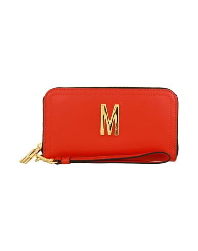 Shop Moschino Logo Leather Zip Wallet Woman Wallet Red Size Onesize Calfskin