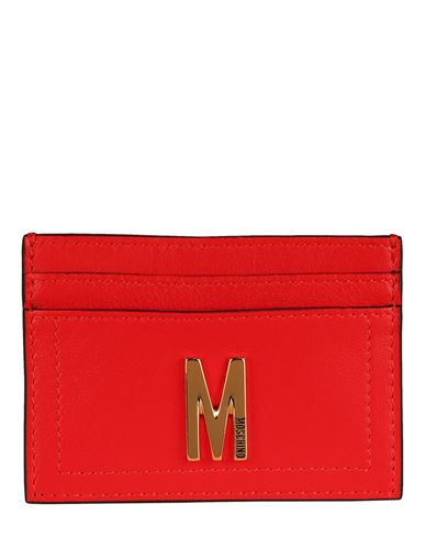 Shop Moschino M-plaque Leather Card Holder Woman Document Holder Red Size Onesize Calfskin