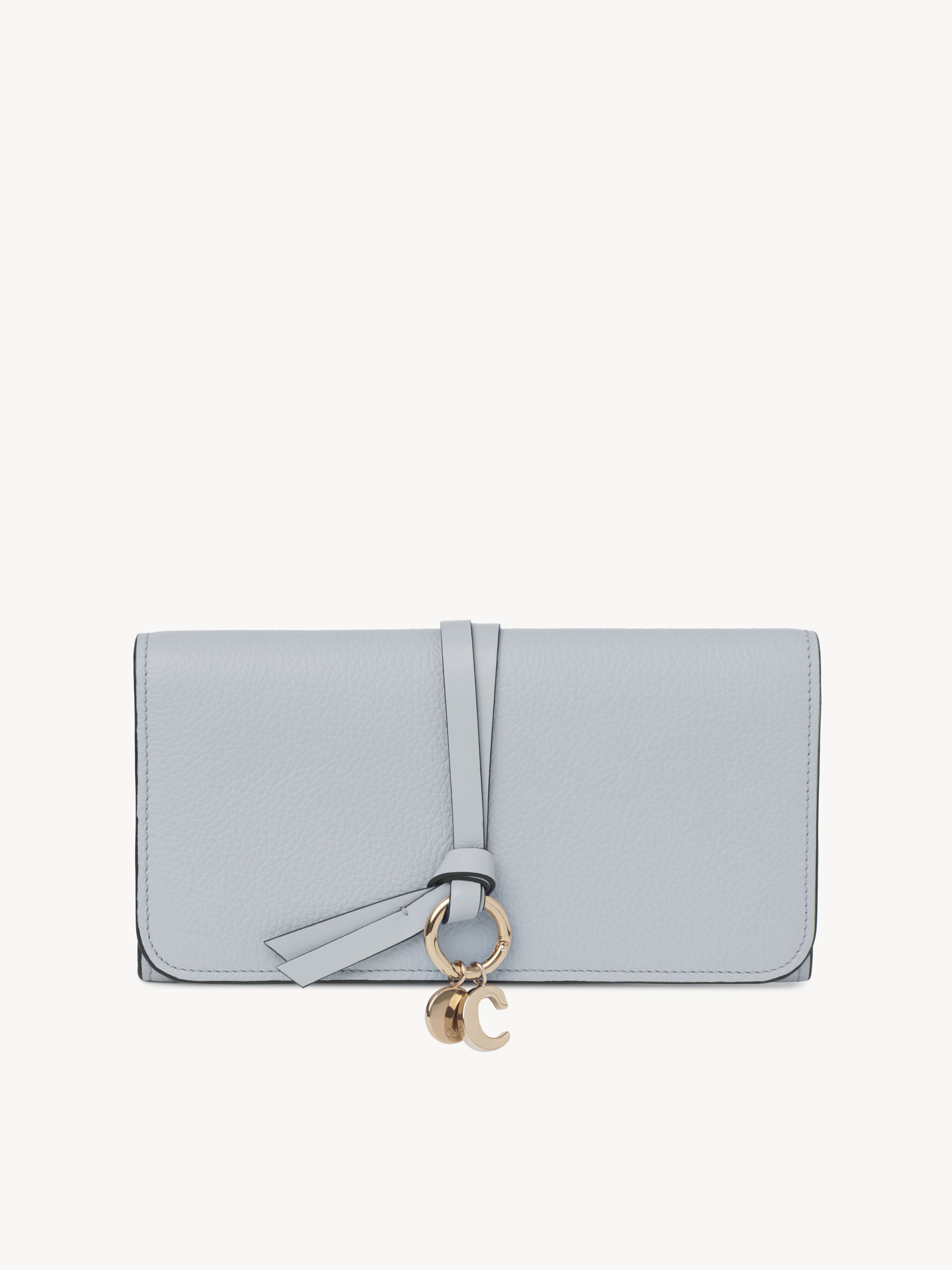 Chloé Alphabet Wallet With Flap In Grained Leather Blue Size Onesize 100% Calf-skin Leather