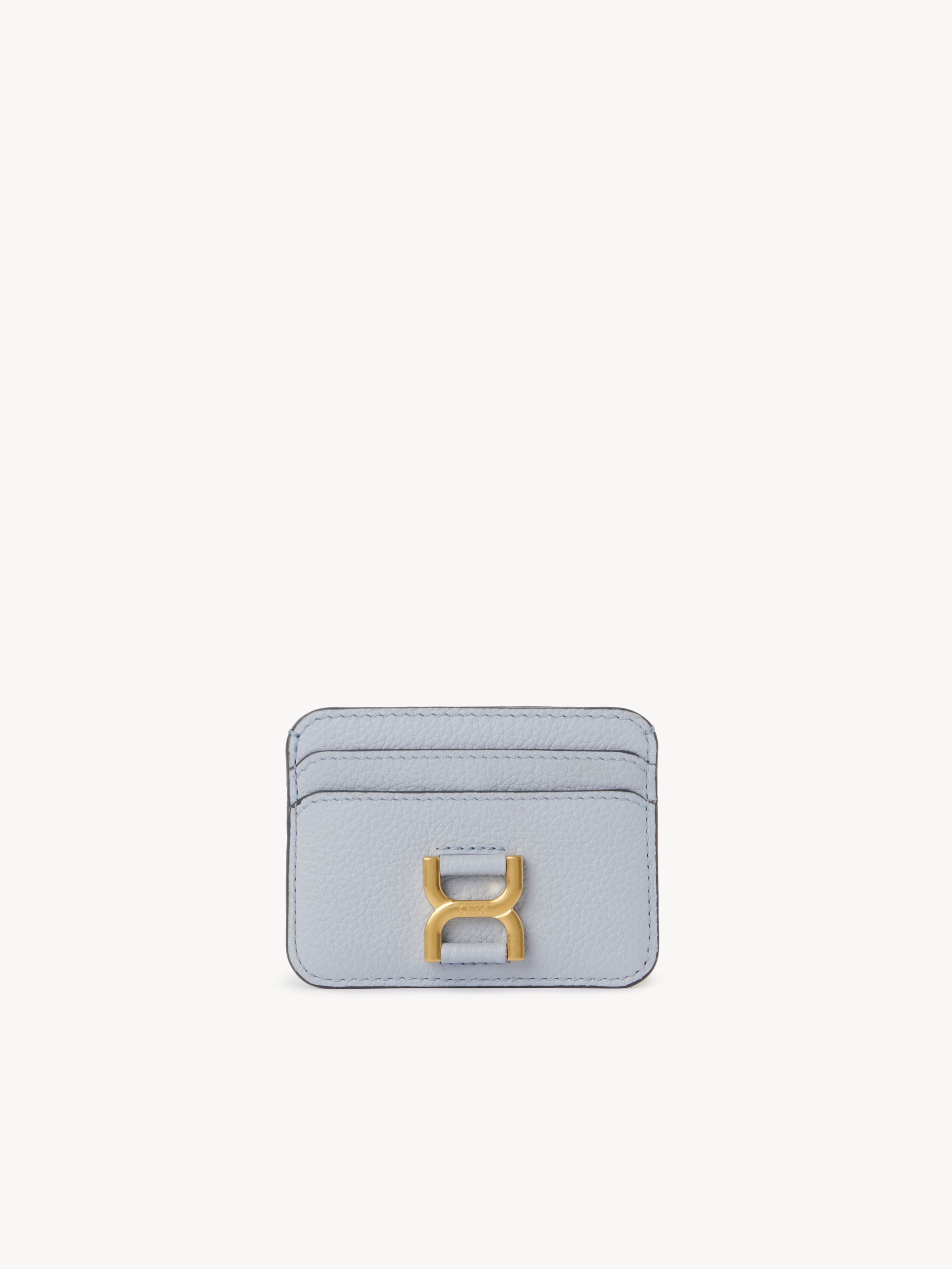 Chloé Marcie Card Holder In Grained Leather Blue Size Onesize 100% Calf-skin Leather