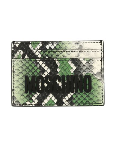 Shop Moschino Python Printed Logo Card Holder Woman Document Holder Green Size - Tanned Leather