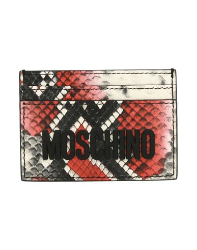 Shop Moschino Python Printed Logo Card Holder Woman Document Holder Red Size - Tanned Leather