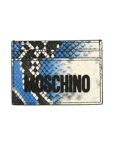 Shop Moschino Python Printed Logo Card Holder Woman Document Holder Blue Size - Tanned Leather