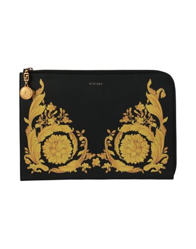 Shop Versace Barocco Printed Pouch Woman Pouch Black Size - Leather