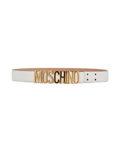 Shop Moschino Logo Lettering Leather Belt Woman Belt White Size 39.5 Leather