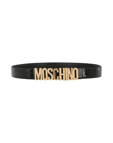 Shop Moschino Patent Leather Logo Lettering Belt Woman Belt Black Size 38 Calfskin