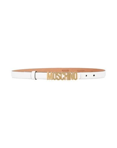 Shop Moschino Skinny Leather Logo Lettering Belt Woman Belt White Size 38 Calfskin