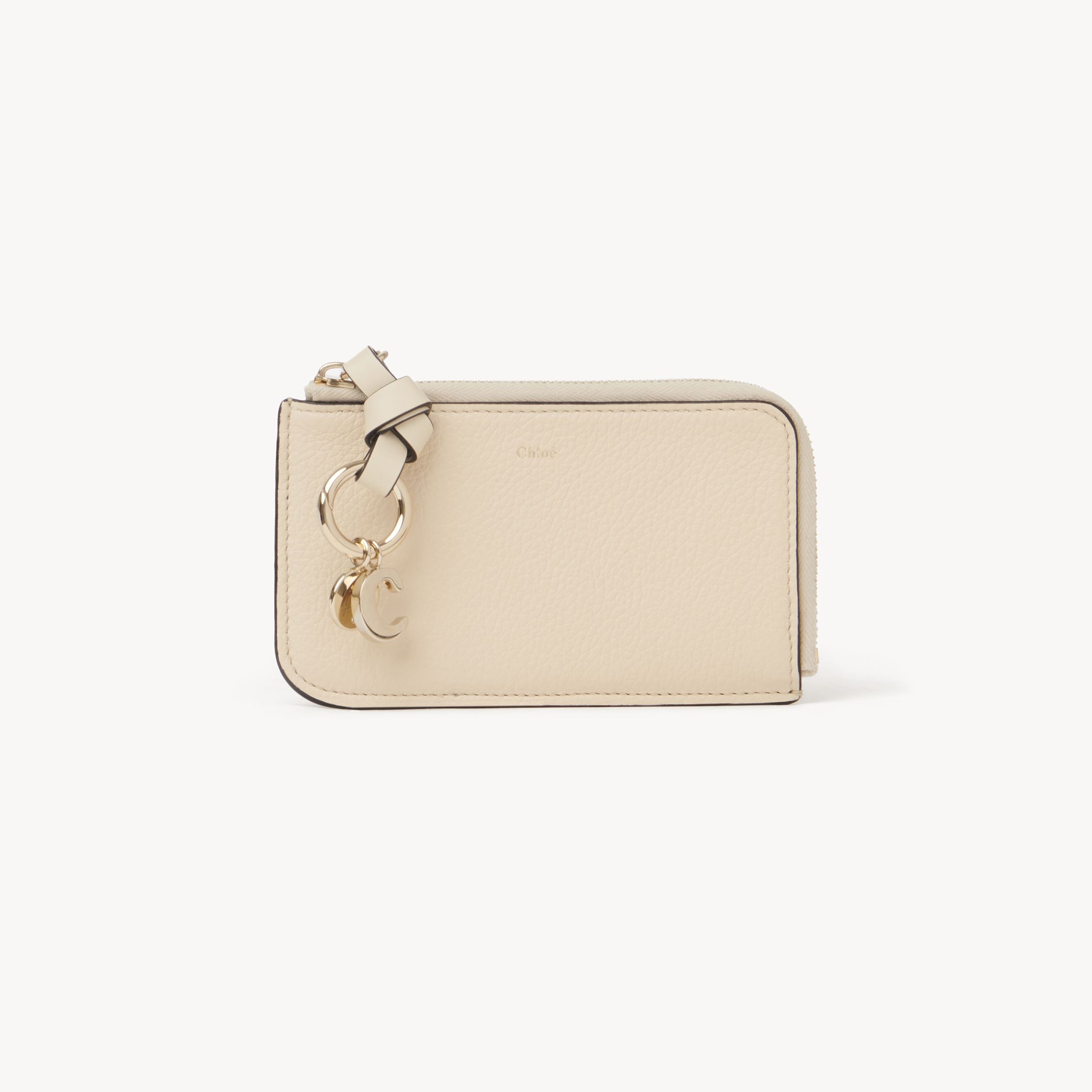 Shop Chloé Porte-cartes Et Monnaie Alphabet En Cuir Grainé Femme Beige Taille Onesize 100% Cuir De Veau